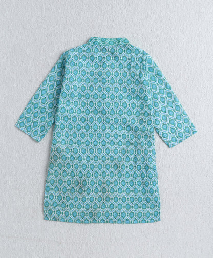 Woven Full Sleeves AII Over Printed Kurta and Pyjama Set- Blue