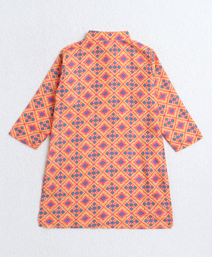 Woven Full Sleeves Digital Printed Kurta and Pyjama Set - Yellow