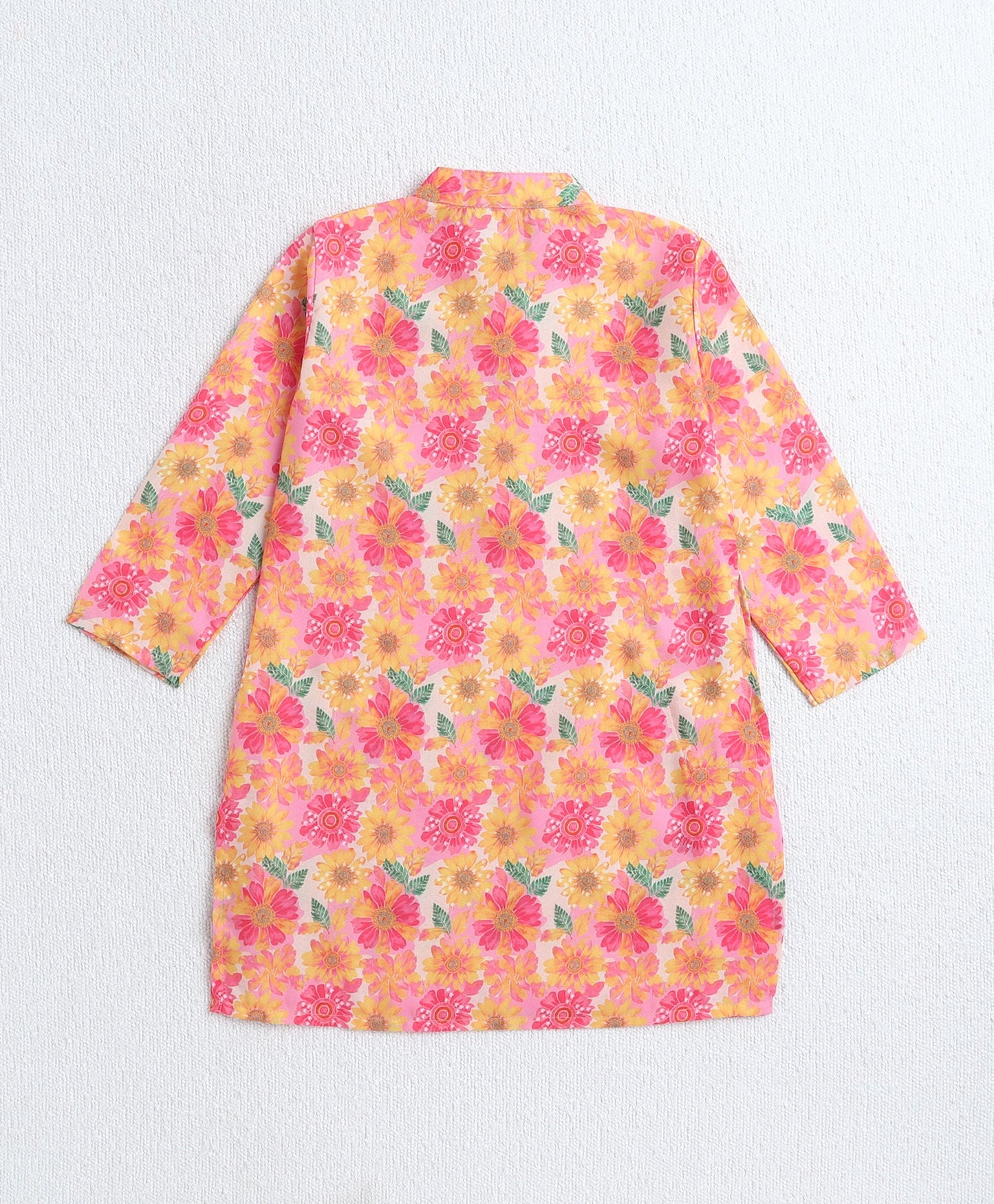Woven Full Sleeves Digital Floral Printed Kurta and Pyjama Set - Yellow