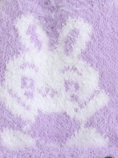 Kids Cute Bear Design Woolen Cap With Pom Pom Purple