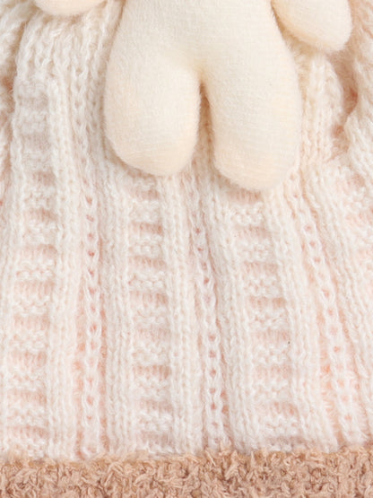 Kids Cute Bear Applique Woolen Cap Off White