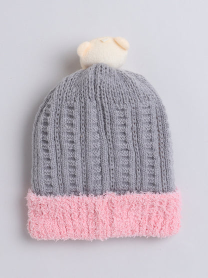 Kids Cute Bear Applique Woolen Cap Grey