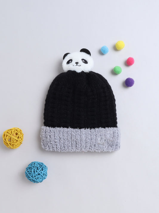 Kids Cute Panda Applique Woolen Cap Black