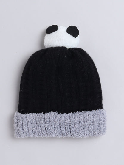 Kids Cute Panda Applique Woolen Cap Black