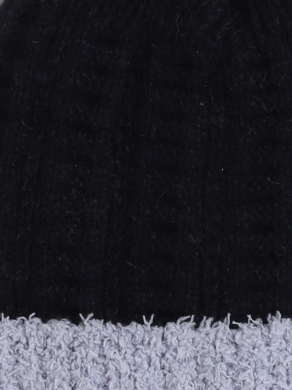 Kids Cute Panda Applique Woolen Cap Black