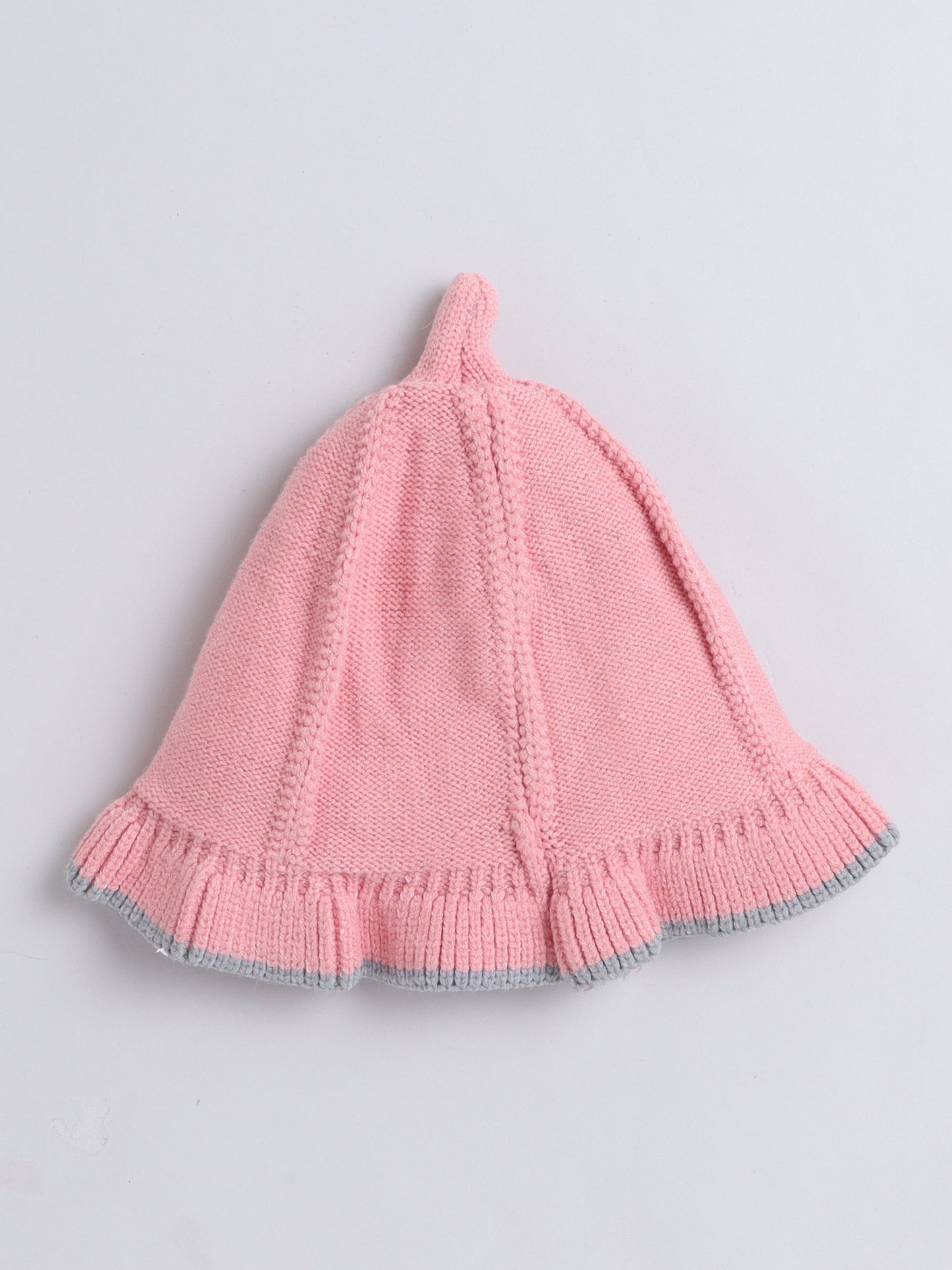 Kids Cute Carrot Applique Woolen Cap With Pom Pom Peach