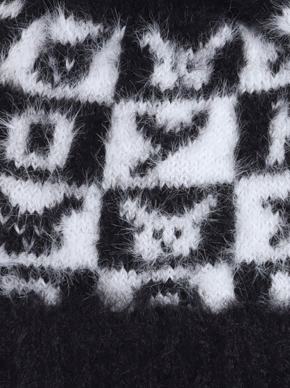 Kids Cute Alphabet Design Woolen Cap With Pom Pom Black