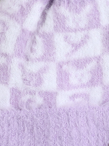 Kids Cute Alphabet Design Woolen Cap With Pom Pom Purple