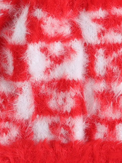 Kids Cute Alphabet Design Woolen Cap With Pom Pom Red
