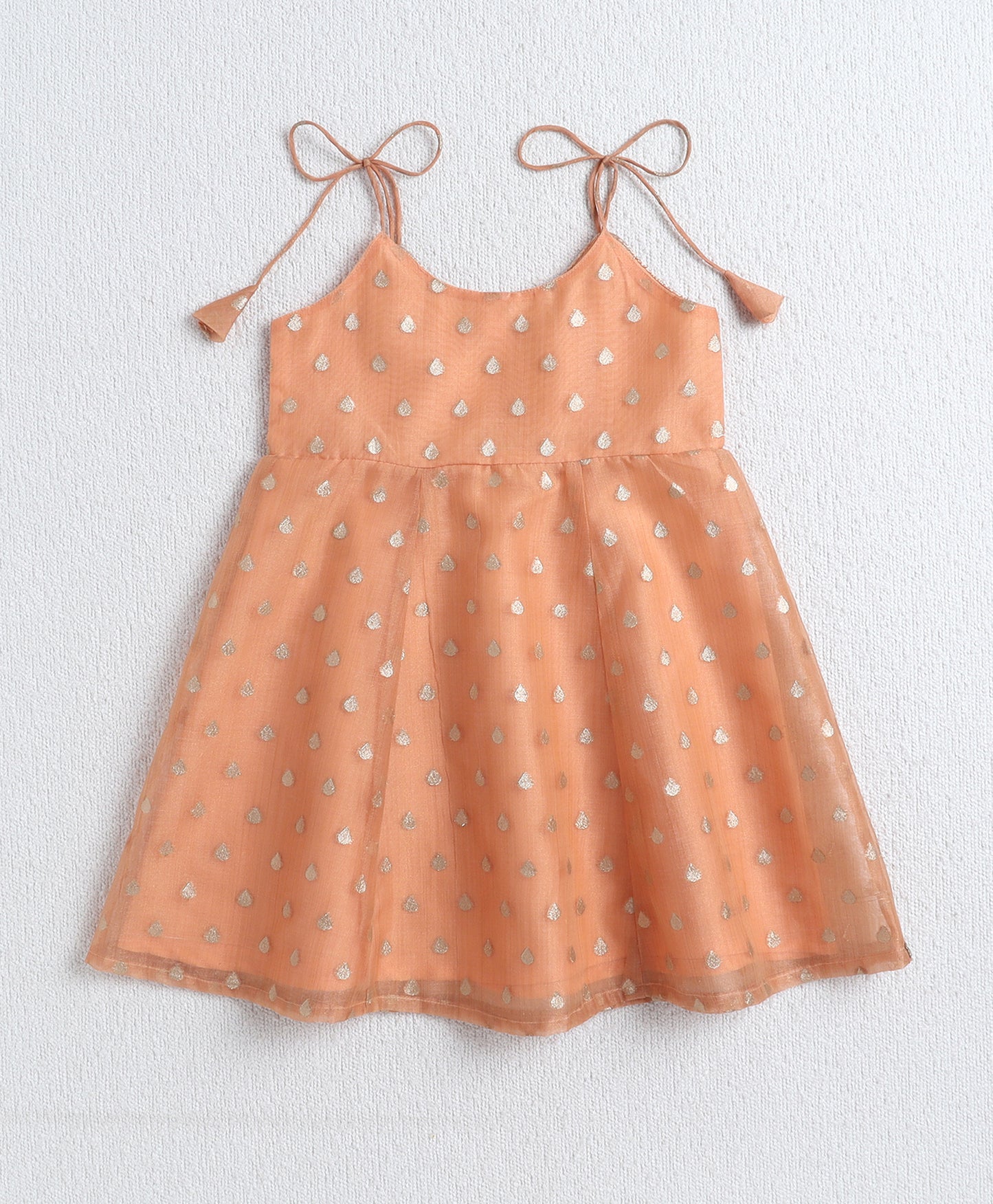 The Magic Wand Woven Shoulder Tie Up AII Over Butti Kurti with Bottom Set Peach