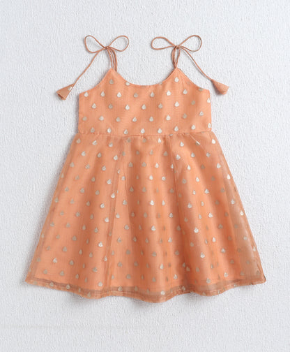 The Magic Wand Woven Shoulder Tie Up AII Over Butti Kurti with Bottom Set Peach