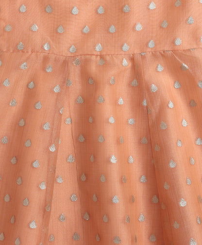 The Magic Wand Woven Shoulder Tie Up AII Over Butti Kurti with Bottom Set Peach