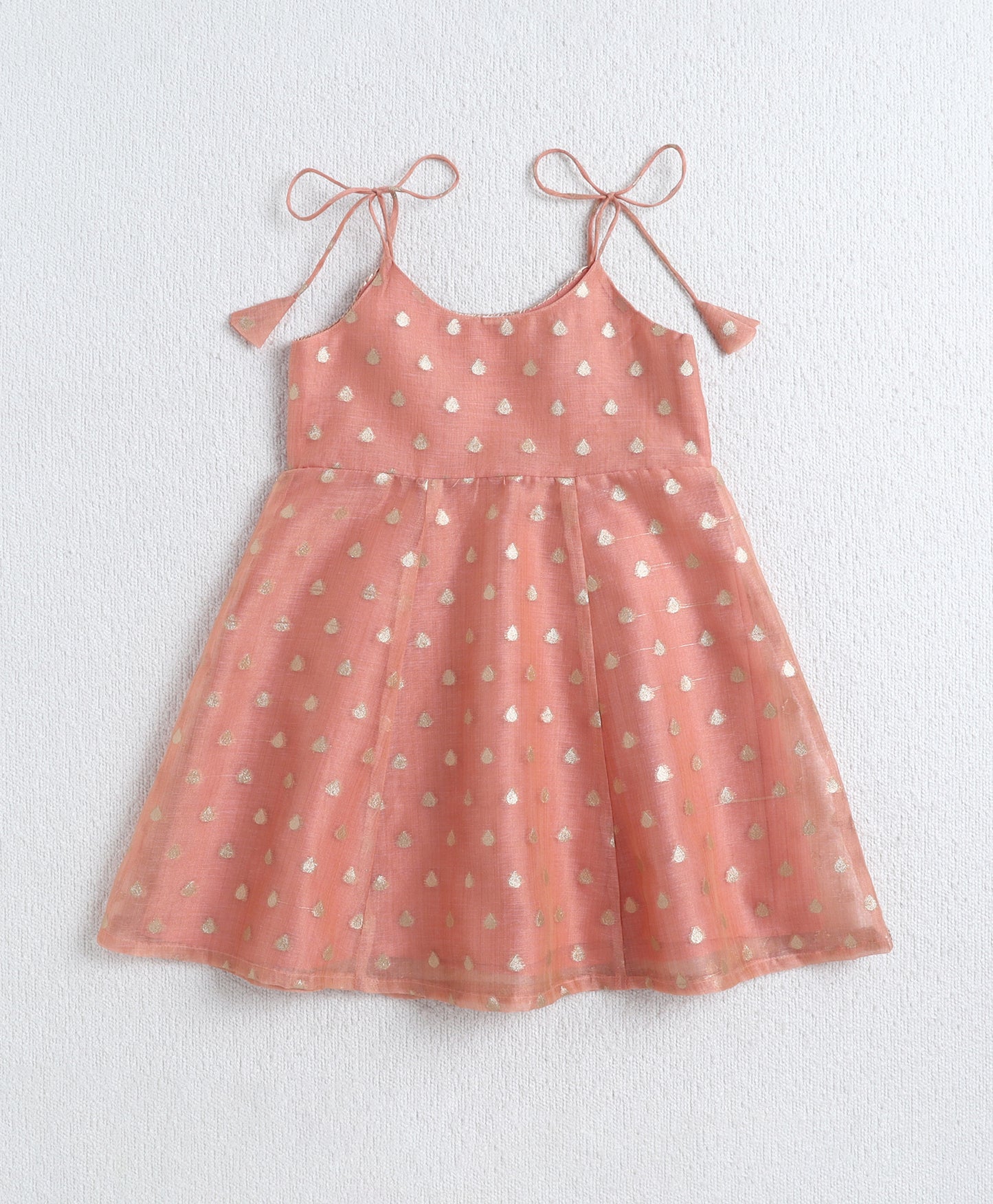 The Magic Wand Woven Shoulder Tie Up AII Over Butti Kurti with Bottom Set Peach (Copy)