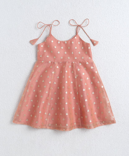 The Magic Wand Woven Shoulder Tie Up AII Over Butti Kurti with Bottom Set Peach (Copy)