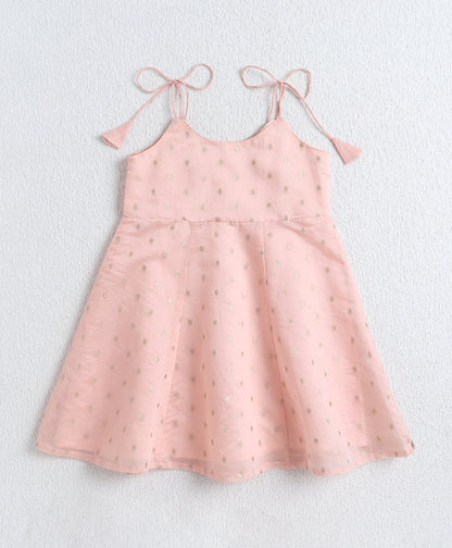 The Magic Wand Woven Shoulder Tie Up AII Over Butti Kurti with Bottom Set Peach