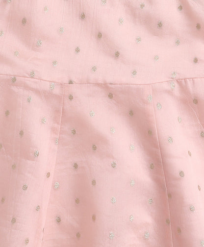 The Magic Wand Woven Shoulder Tie Up AII Over Butti Kurti with Bottom Set Peach