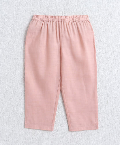 The Magic Wand Woven Shoulder Tie Up AII Over Butti Kurti with Bottom Set Peach