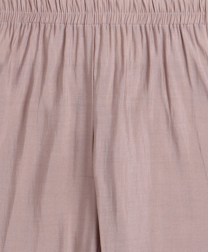 Woven Shoulder Tie Up Chanderi Butti Kurti and Bottom Set- Fawn