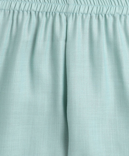 Woven Shoulder Tie Up Chanderi Butti Kurti and Bottom Set- Green