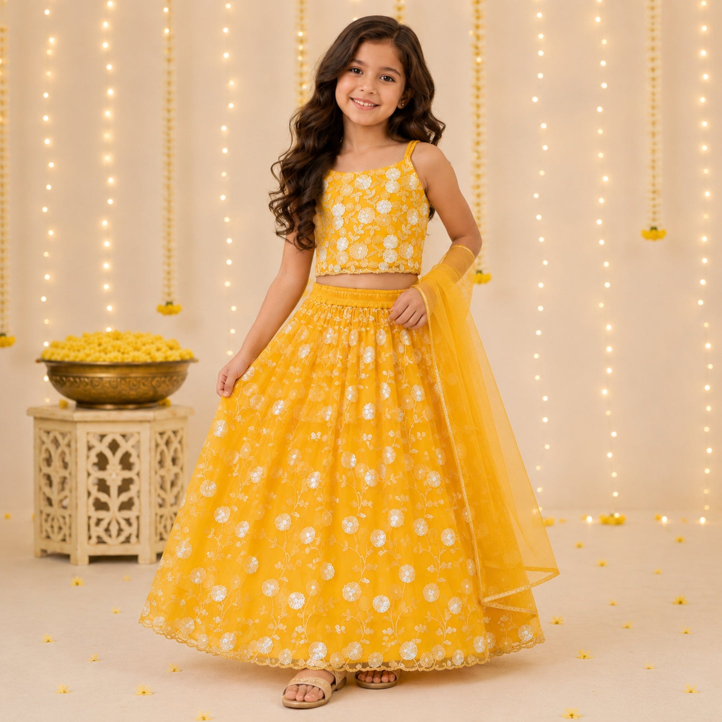 The Magic Wand Net Sequin Embroidered Lehenga Set with Dupatta - Yellow