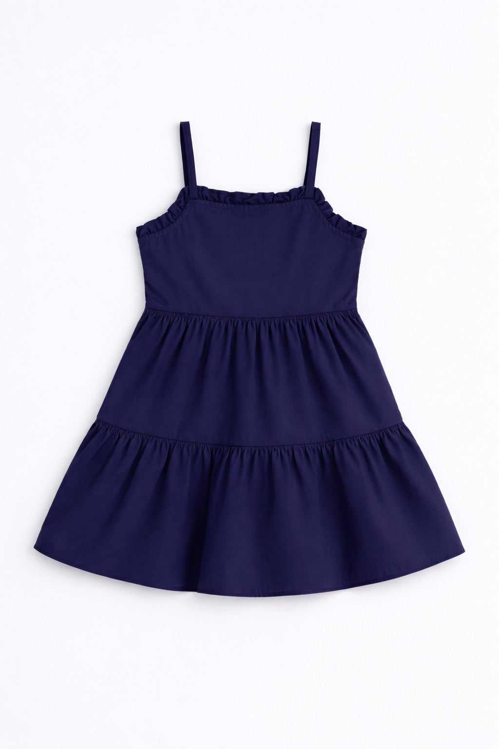 The Magic Wand Cotton Woven Strappy Ric Rac Tiered Dress - Navy Blue