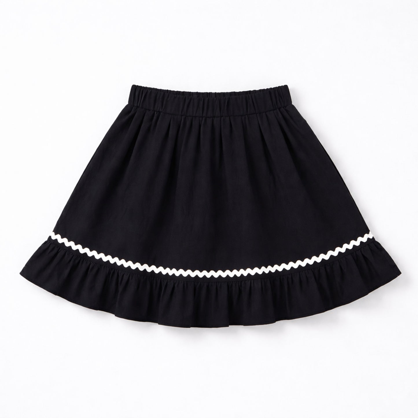 The Magic Wand Woven Ruffle Sleeves Ric Rac Laced Smocking Top And Skirt Set - Black
