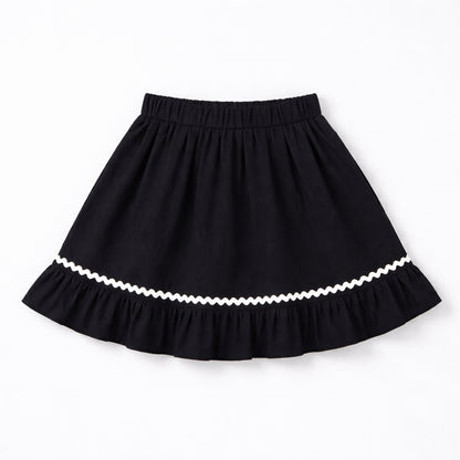 The Magic Wand Woven Ruffle Sleeves Ric Rac Laced Smocking Top And Skirt Set - Black