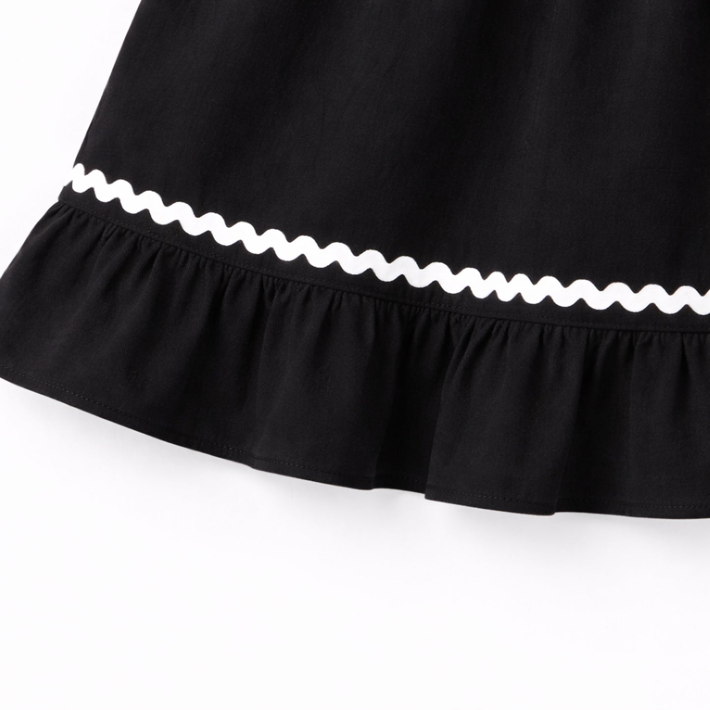 The Magic Wand Woven Ruffle Sleeves Ric Rac Laced Smocking Top And Skirt Set - Black