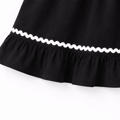 The Magic Wand Woven Ruffle Sleeves Ric Rac Laced Smocking Top And Skirt Set - Black