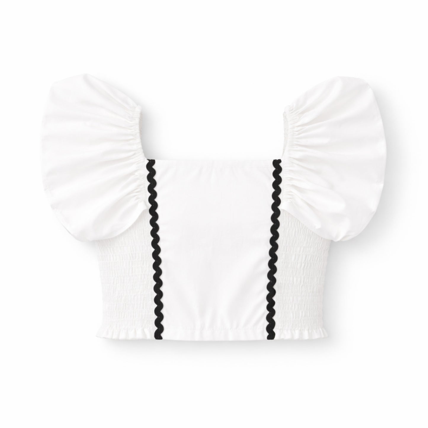 The Magic Wand Woven Ruffle Sleeves Ric Rac Laced Smocking Top And Skirt Set - White