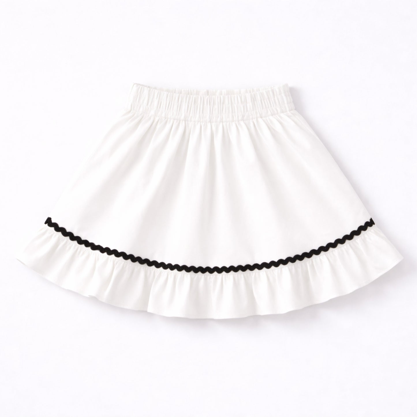 The Magic Wand Woven Ruffle Sleeves Ric Rac Laced Smocking Top And Skirt Set - White