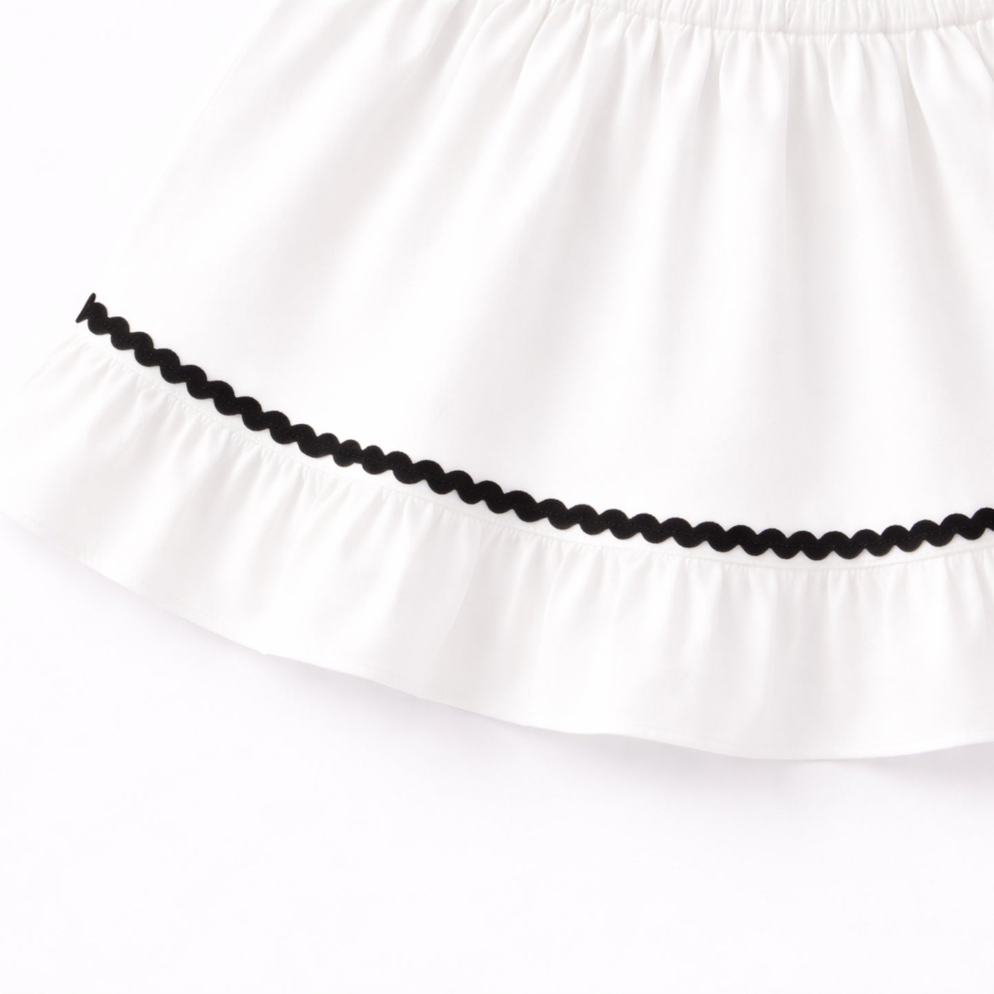 The Magic Wand Woven Ruffle Sleeves Ric Rac Laced Smocking Top And Skirt Set - White