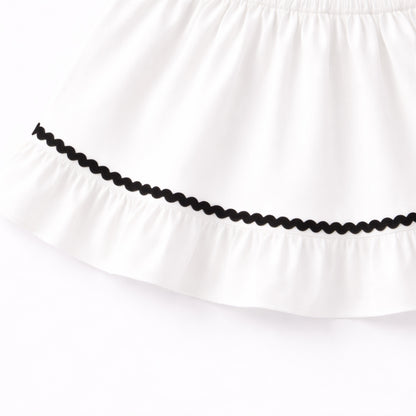 The Magic Wand Woven Ruffle Sleeves Ric Rac Laced Smocking Top And Skirt Set - White