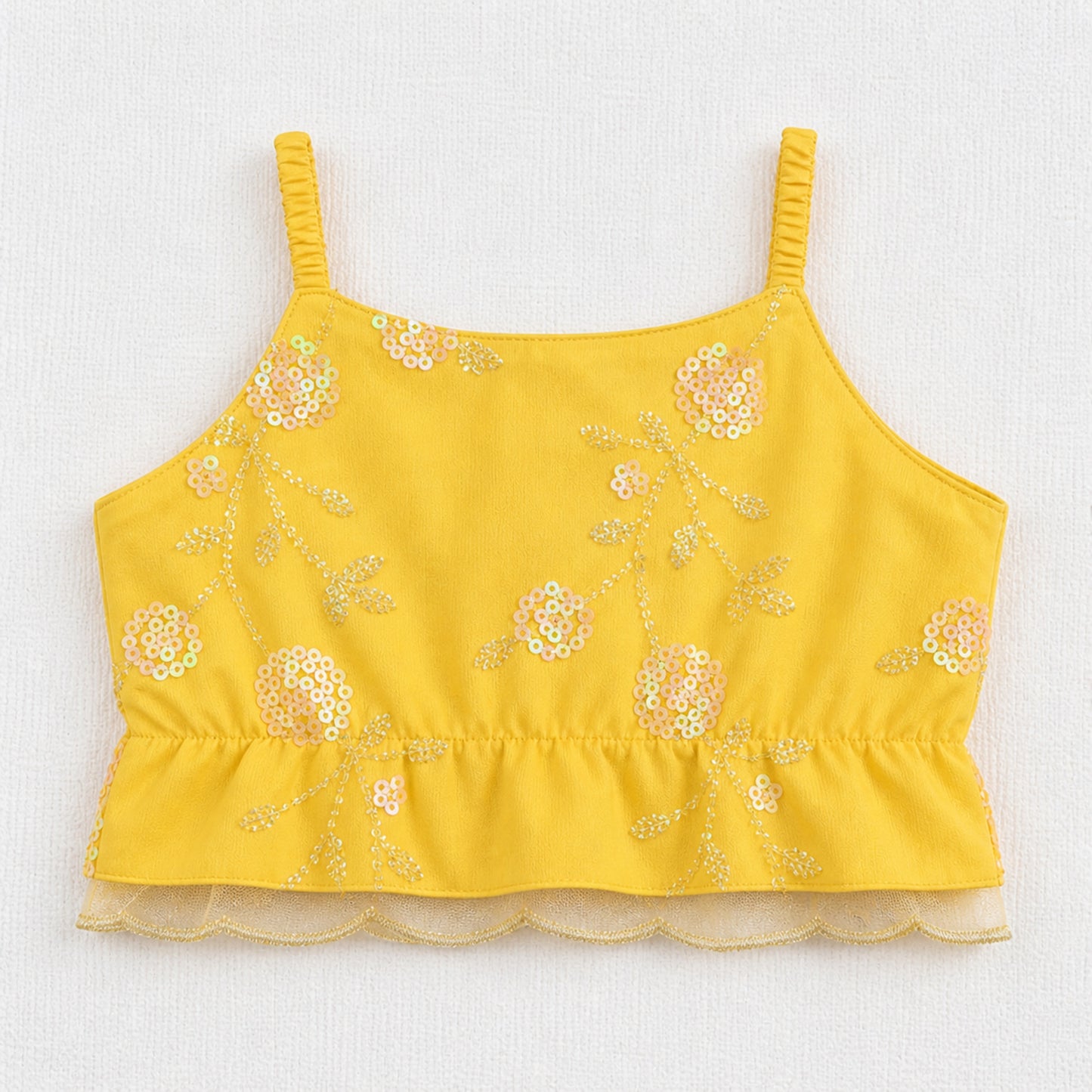 The Magic Wand Woven Strappy Floral Sequine Embroidered Choli And Lehenga Set With Dupatta - Yellow