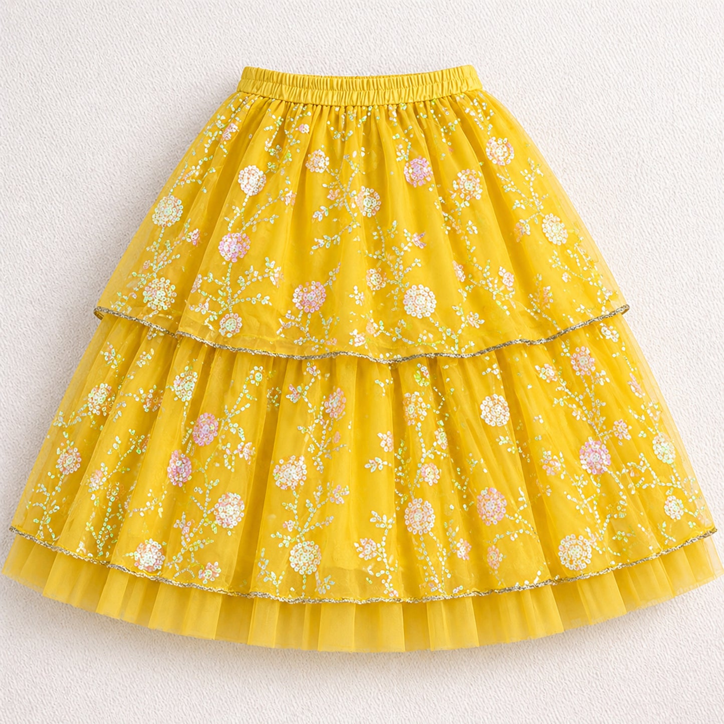 The Magic Wand Woven Strappy Floral Sequine Embroidered Choli And Lehenga Set With Dupatta - Yellow