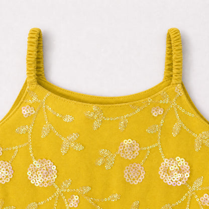 The Magic Wand Woven Strappy Floral Sequine Embroidered Choli And Lehenga Set With Dupatta - Yellow