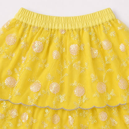 The Magic Wand Woven Strappy Floral Sequine Embroidered Choli And Lehenga Set With Dupatta - Yellow