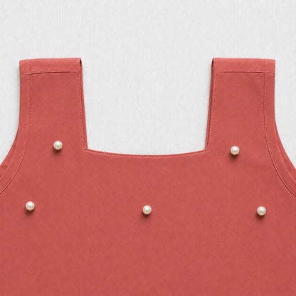 The Magic Wand Woven Sleeveless Pearl Embellished Back Bow Top And Palazzo Set- Peach