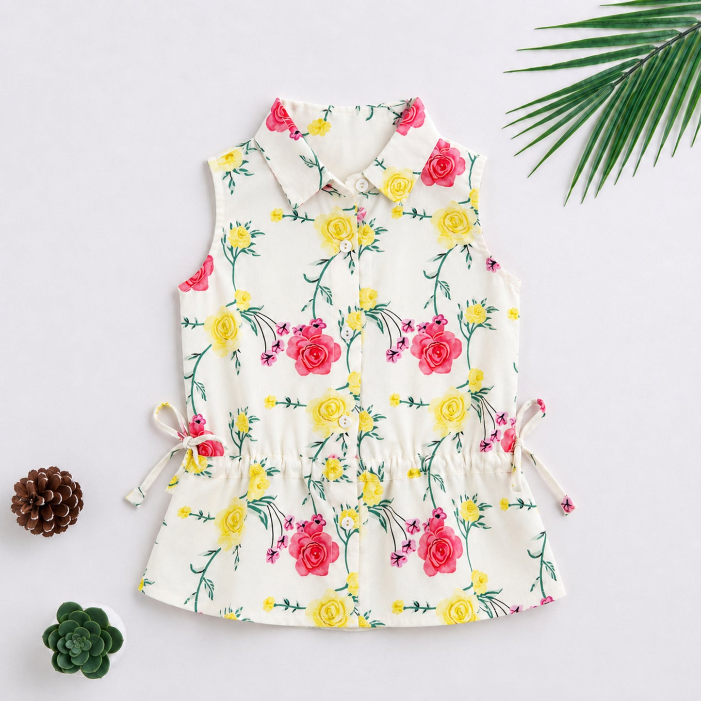 The Magic Wand Woven Sleeveless Floral Printed Waist Gathered Top - Multi Color