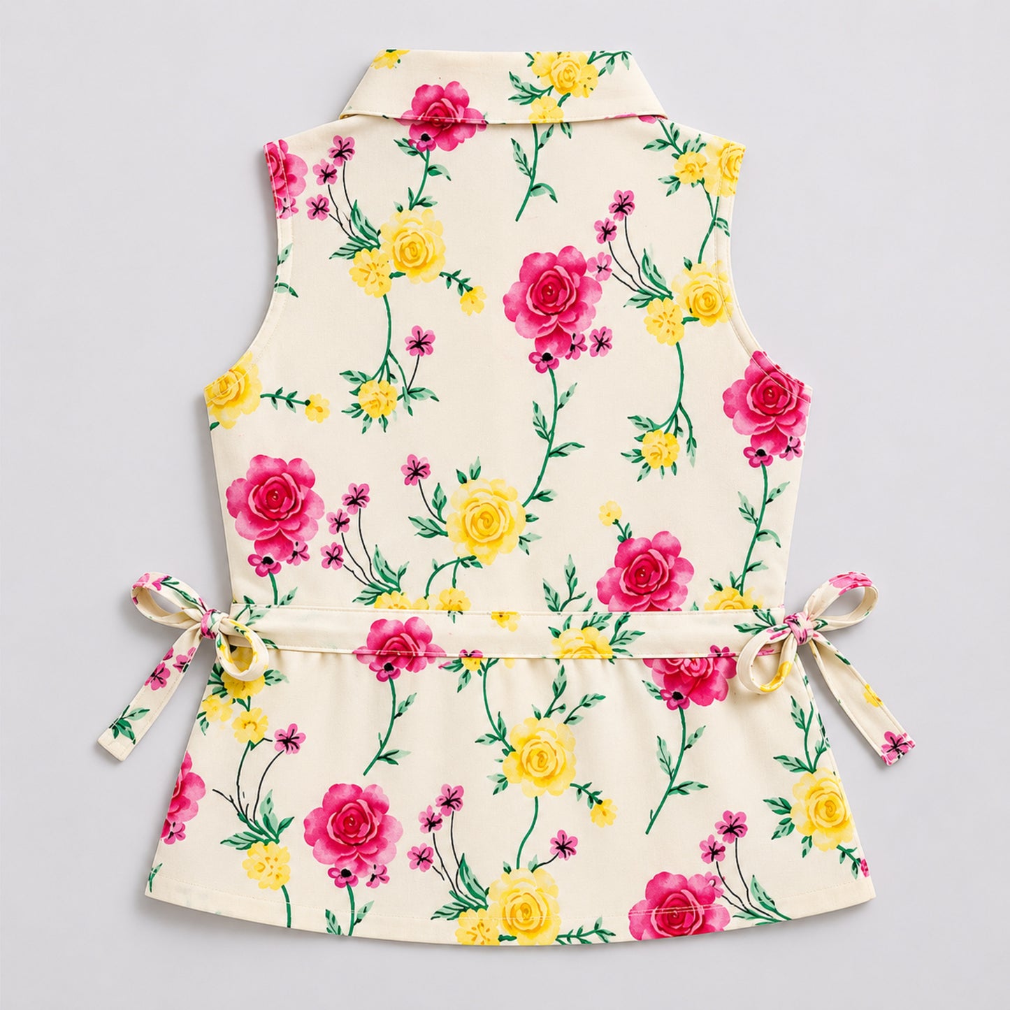 The Magic Wand Woven Sleeveless Floral Printed Waist Gathered Top - Multi Color