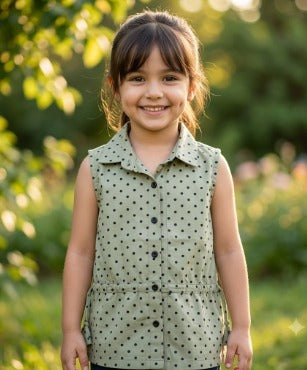 The Magic Wand Cotton Woven Sleeveless Polka Dot Printed Waist Gathered Top - Green