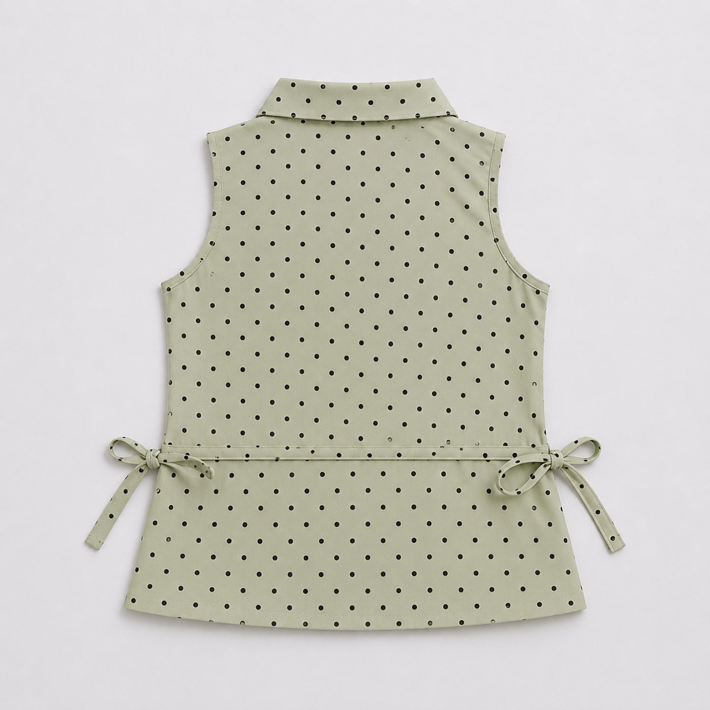 The Magic Wand Cotton Woven Sleeveless Polka Dot Printed Waist Gathered Top - Green