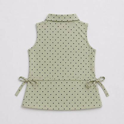 The Magic Wand Cotton Woven Sleeveless Polka Dot Printed Waist Gathered Top - Green