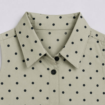 The Magic Wand Cotton Woven Sleeveless Polka Dot Printed Waist Gathered Top - Green