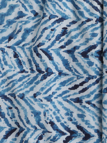 All Over Printed Elbow Sleeves Gathered Top With Afhgani Pants For Girls-Blue