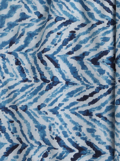 Three Fourth Sleeves Damask Floral Motif Printed & Gota Lace Embellished Kurta With Chevron Design Afghani Pant - Blue