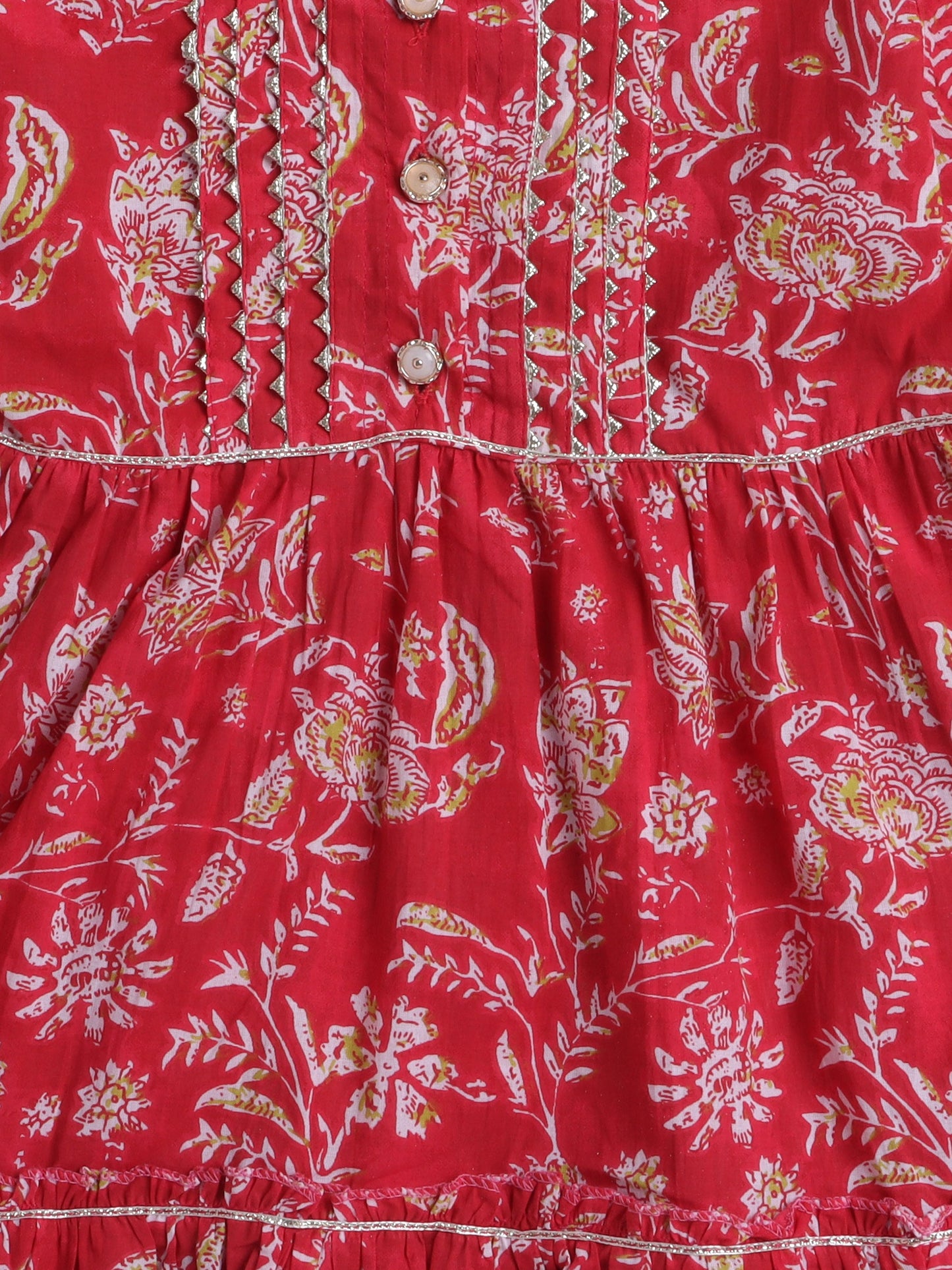 The Magic Wand All Over Printed Elbo Sleeves Gathered Top With Afhgani Pants For Girls Red