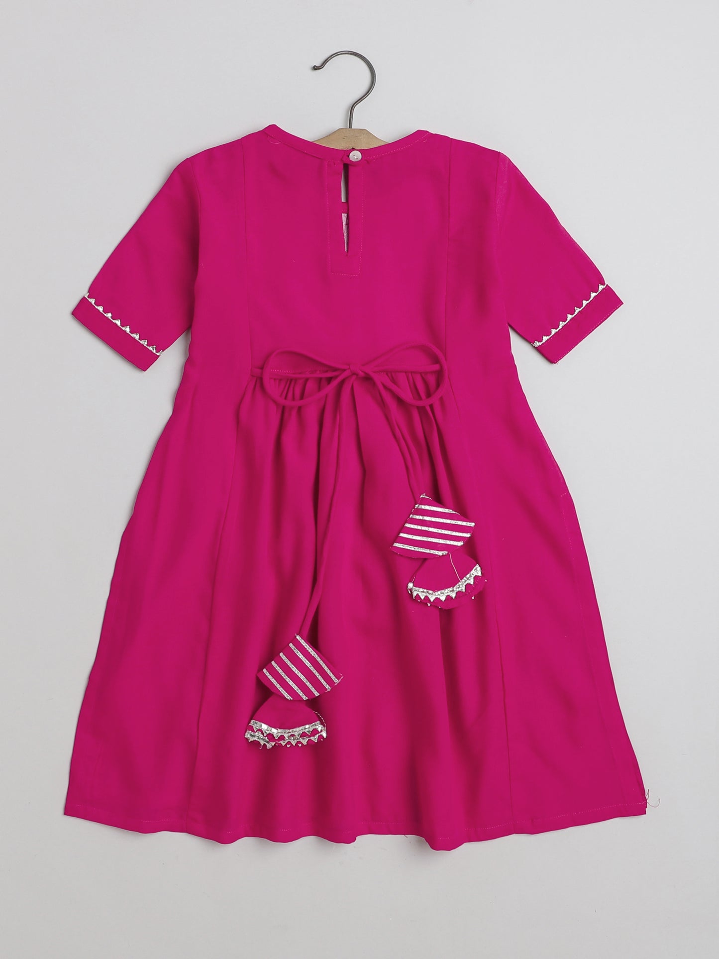 Elbow Sleeves Nyra Cut Gota Detailed Tassled Kurta With Pants-Fuchsia