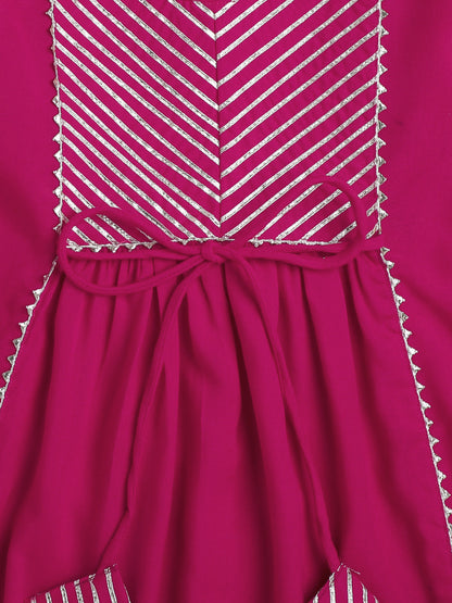 Elbow Sleeves Nyra Cut Gota Detailed Tassled Kurta With Pants-Fuchsia