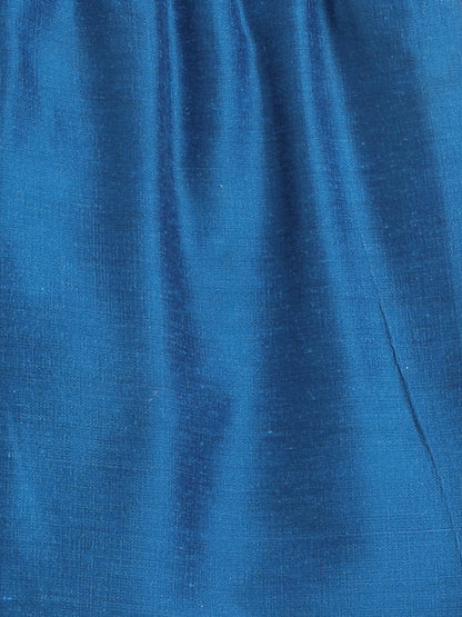Lace Embelished Short Sleeve Tassled Kurta with Straight Pants For Girls-Blue